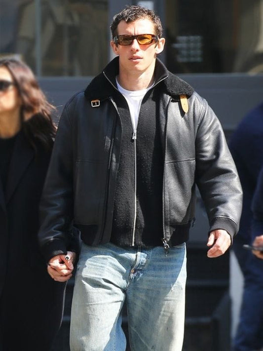 NYC Callum Turner Shearling Leather Jacket Black