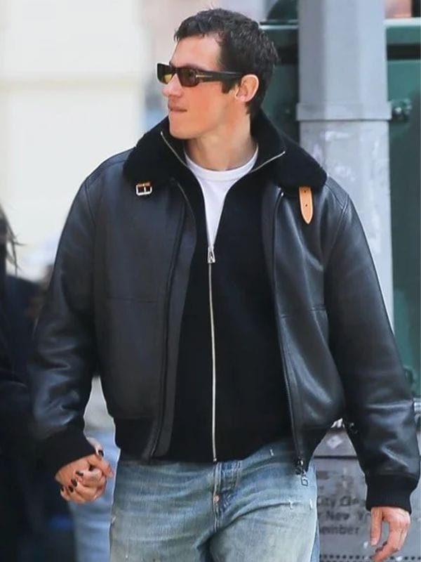 NYC Callum Turner Shearling Leather Jacket Black