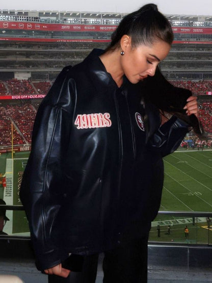 Olivia Culpo San Francisco 49Ers Leather Bomber Jacket