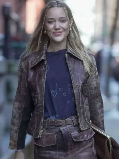 Olivia Ponton Distressed Leather Jacket Brown