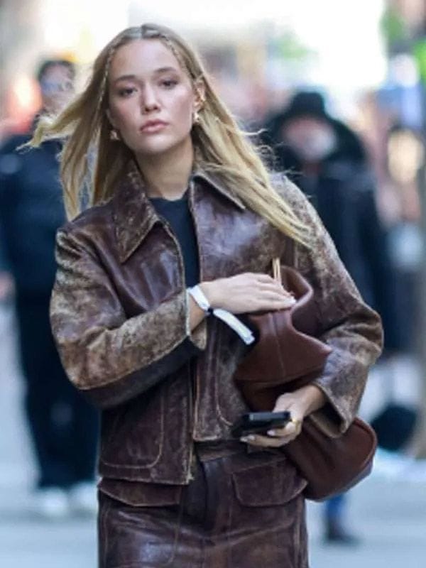 Olivia Ponton Distressed Leather Jacket Brown