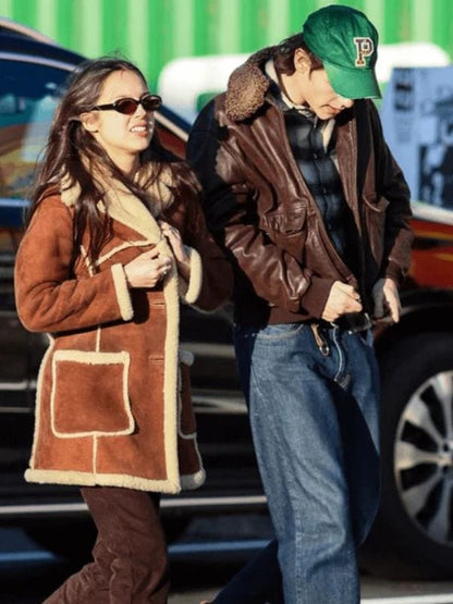 Olivia Rodrigo Brown Shearling Coat - Shop Now