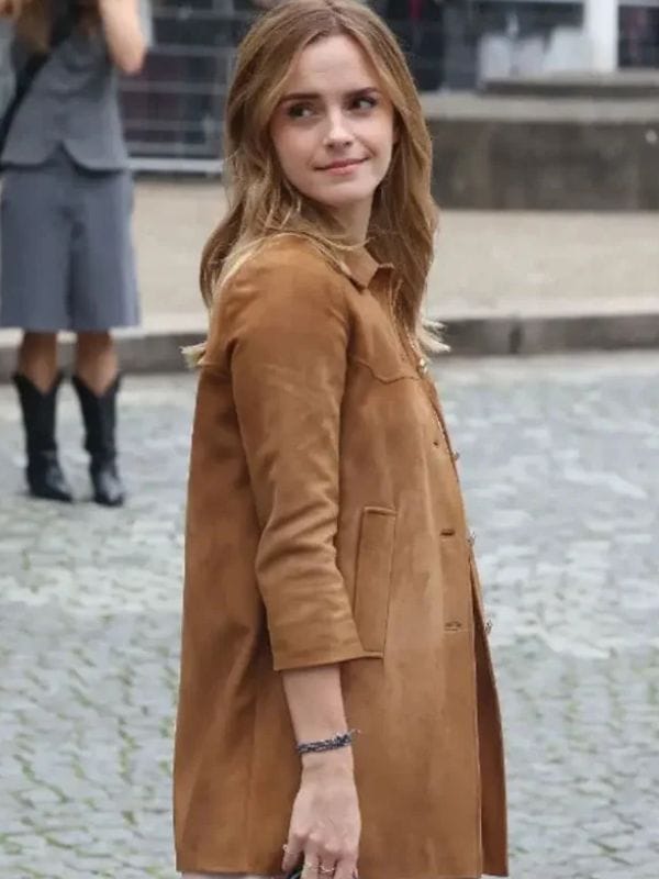 PFW 2025 Emma Watson Brown Leather Jacket