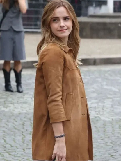 PFW 2025 Emma Watson Brown Leather Jacket