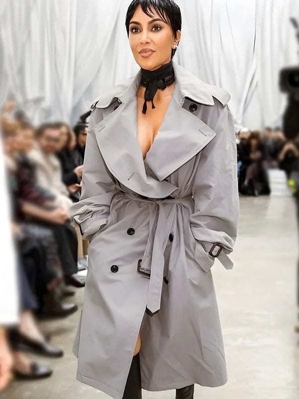 PFW 2025 Kim Kardashian Grey Trench Coat