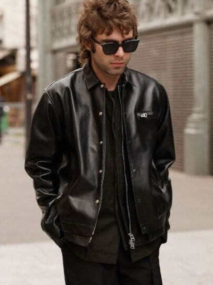 PFW 2026 Lennon Gallagher Leather Jacket Black