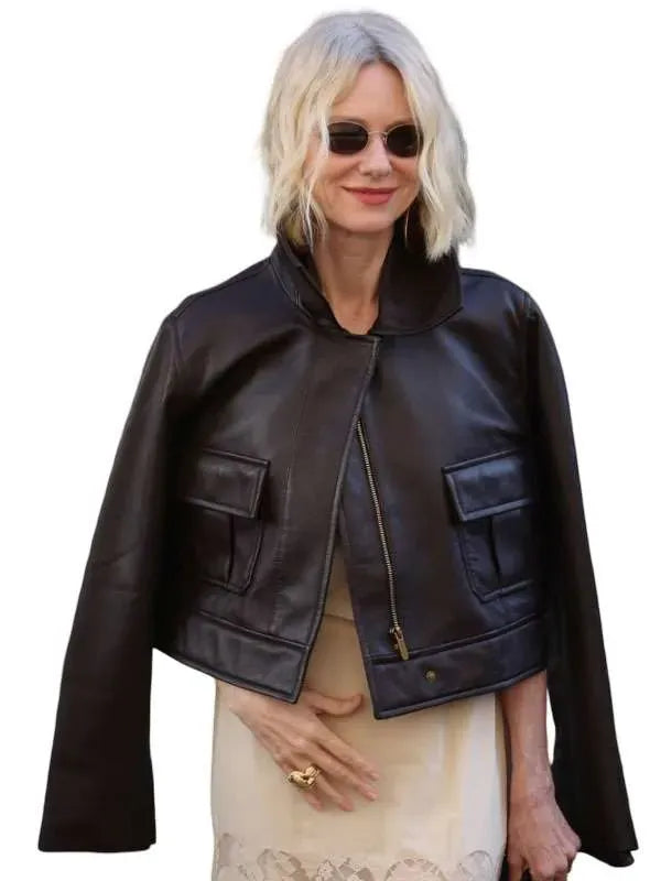 PFW 2026 Naomi Watts Brown Leather Jacket
