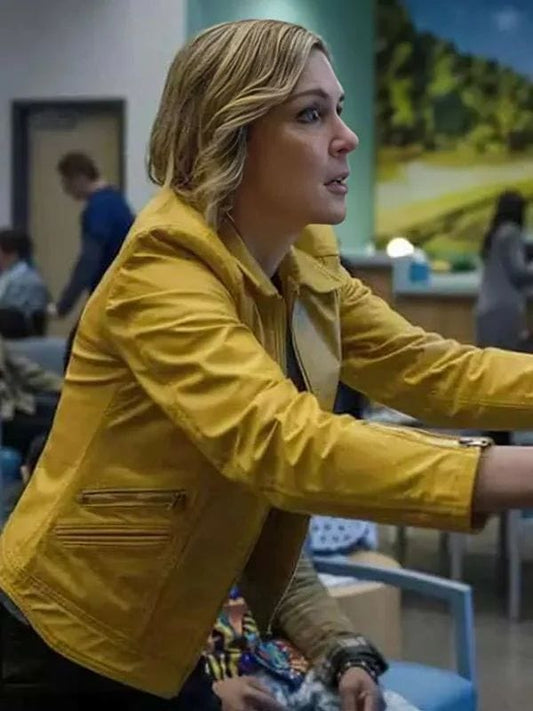 Pluribus 2025 Rhea Seehorn Leather Jacket Yellow