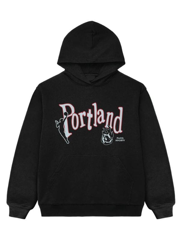Unisex Portland Fire Burning Rose Hoodie Black