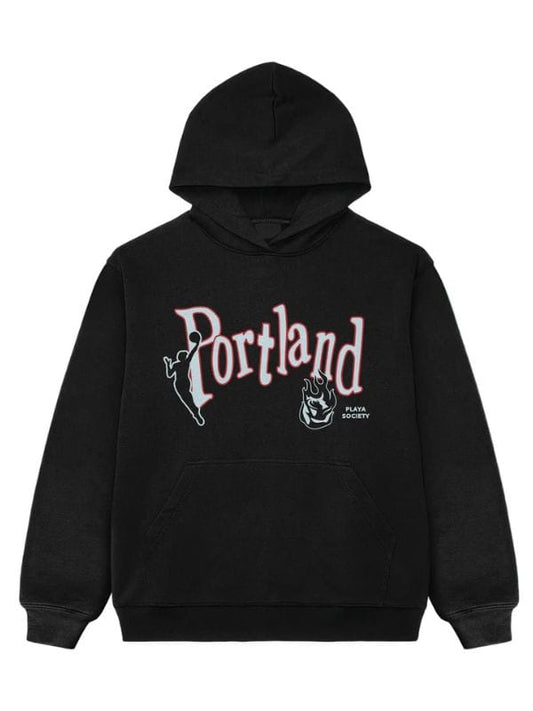 Unisex Portland Fire Burning Rose Hoodie Black