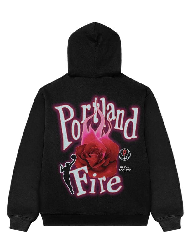 Unisex Portland Fire Burning Rose Hoodie Black
