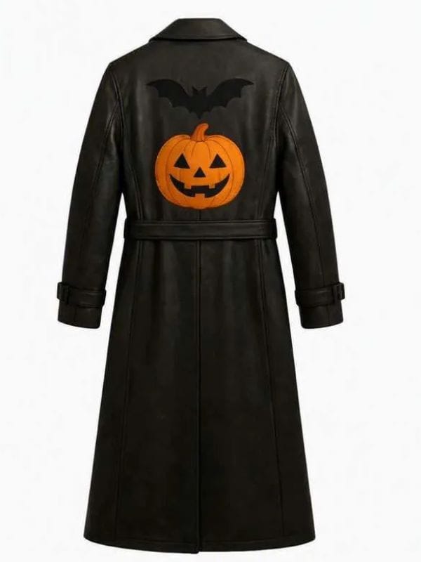 Buy Pumpkin and Bat Black Leather Coat on Sale - WWPremium