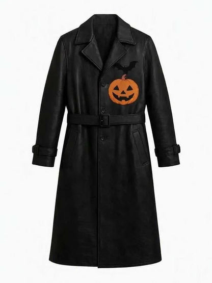 Buy Pumpkin and Bat Black Leather Coat on Sale - WWPremium