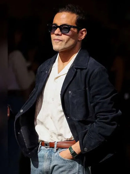 Rami Malek US Open 2026 Blue Suede Jacket