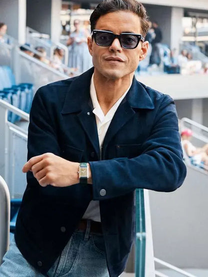 Rami Malek US Open 2026 Blue Suede Jacket