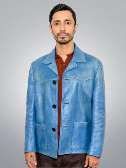 Relay Riz Ahmed Blue Distressed Leather Jacket - Shop Now