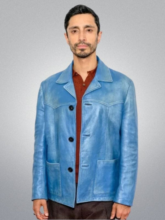 Relay Riz Ahmed Blue Distressed Leather Jacket - Shop Now
