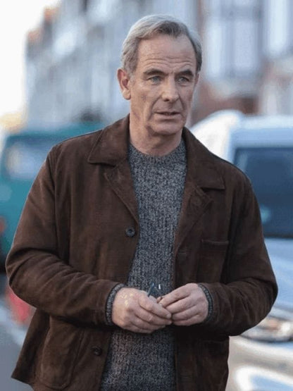 Robson Green The Game 2025 Leather Jacket Brown