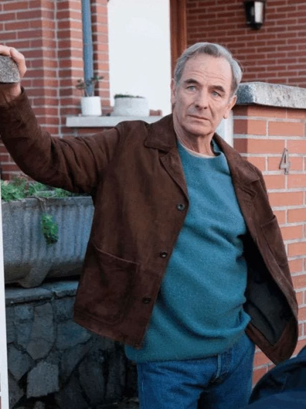 Robson Green The Game 2025 Leather Jacket Brown