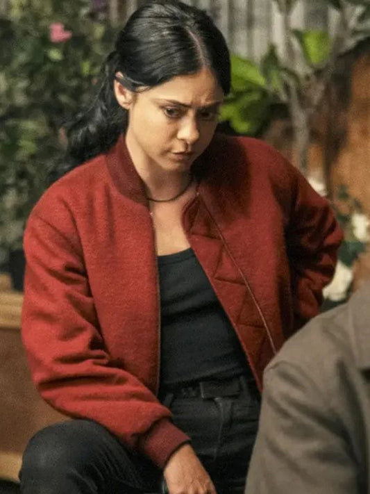 Rosa Salazar Play Dirty 2025 Red Jacket