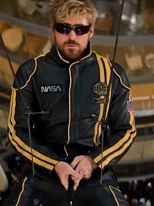 Ryan Gosling Yellow Stripes Leather Jacket Ryan Gosling Yellow Stripes Leather Jacket
