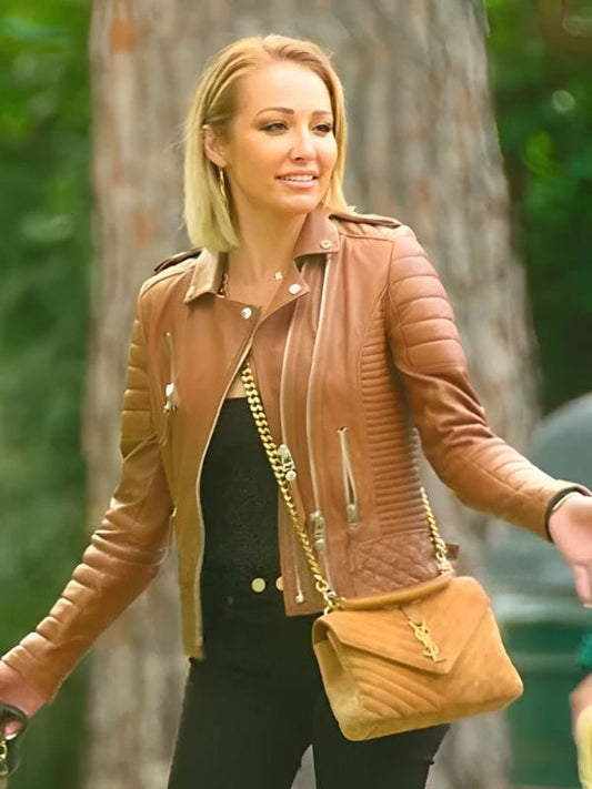 Selling Sunset Mary Fitzgerald Brown Leather Jacket Selling Sunset Mary Fitzgerald Brown Leather Jacket