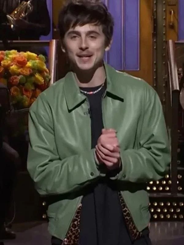 SNL 2025 Timothée Chalamet Green Leather Jacket