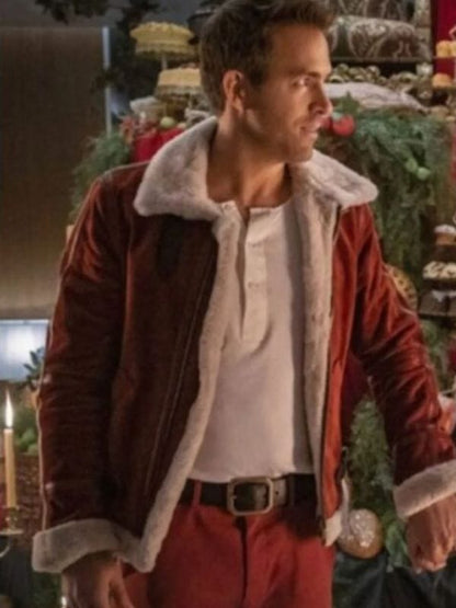 Spirited Clint Briggs Red Shearling Jacket Ryan Reynolds Spirited Clint Briggs Red Shearling Jacket
