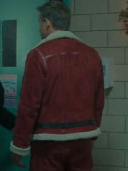 Spirited Clint Briggs Red Shearling Jacket Ryan Reynolds Spirited Clint Briggs Red Shearling Jacket