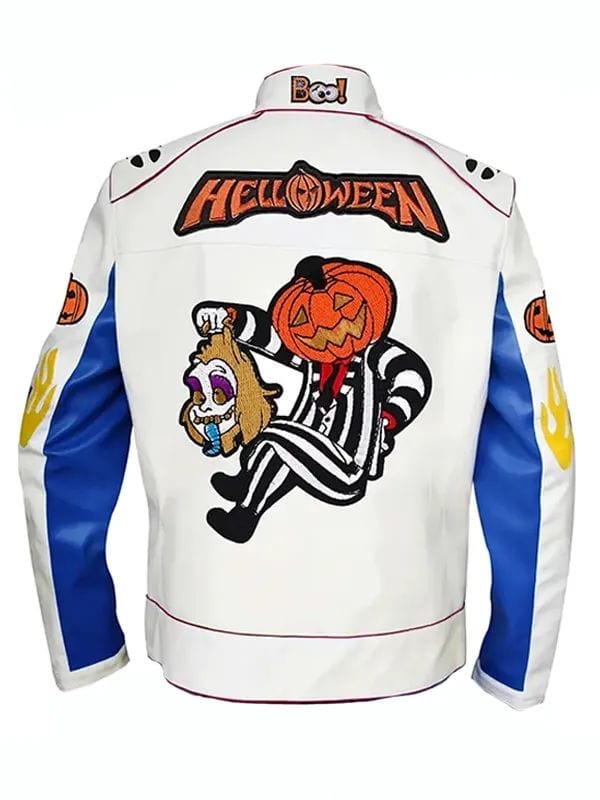 Spooky Trick Or Treat Leather Jacket White