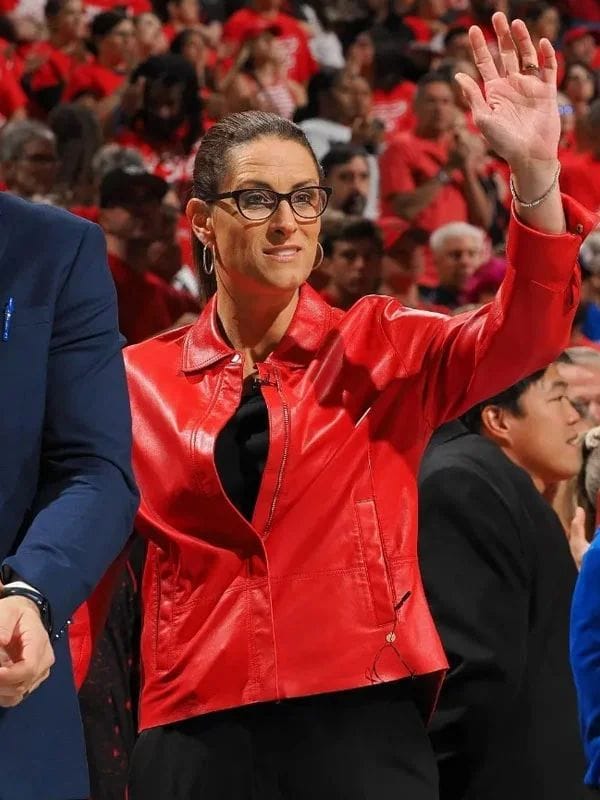 Stephanie White WNBA Playoffs 2025 Leather Jacket Red