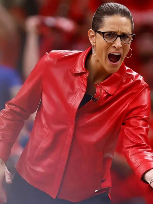 Stephanie White WNBA Playoffs 2025 Leather Jacket Red