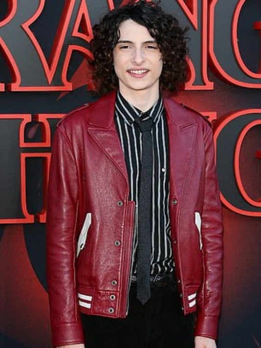 Stranger Things Premiere Finn Wolfhard Leather Jacket Red