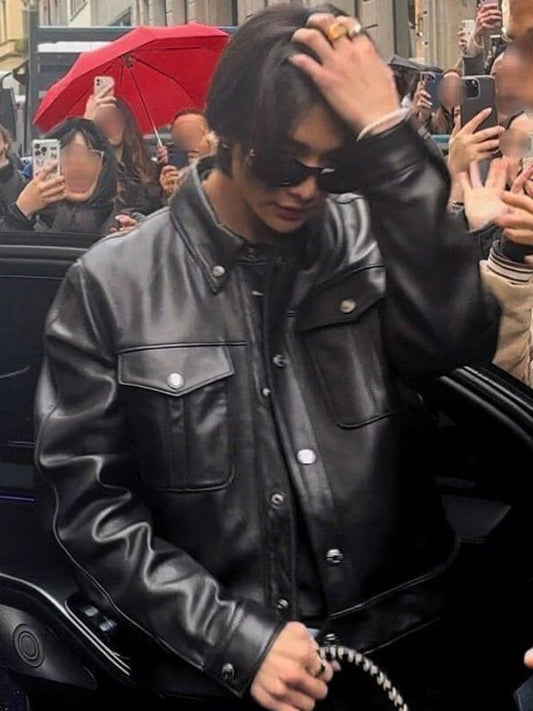 Stray Kids Hyunjin Trucker Leather Jacket