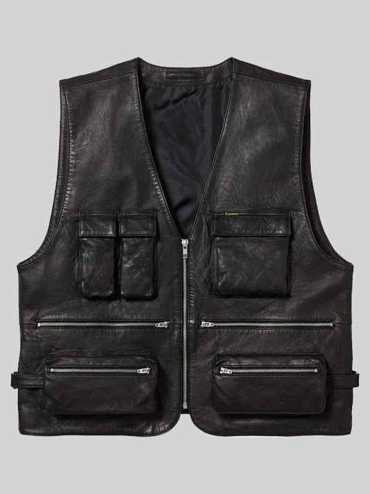 Supreme Leather Cargo Vest Black and Brown
