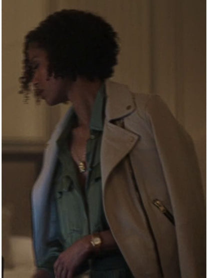 Surface S02 Gugu Mbatha-Raw Beige Leather Jacket