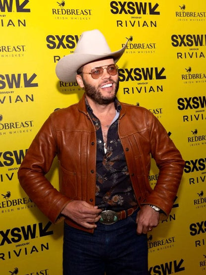 SXSW 2026 Charley Crockett Leather Jacket Brown