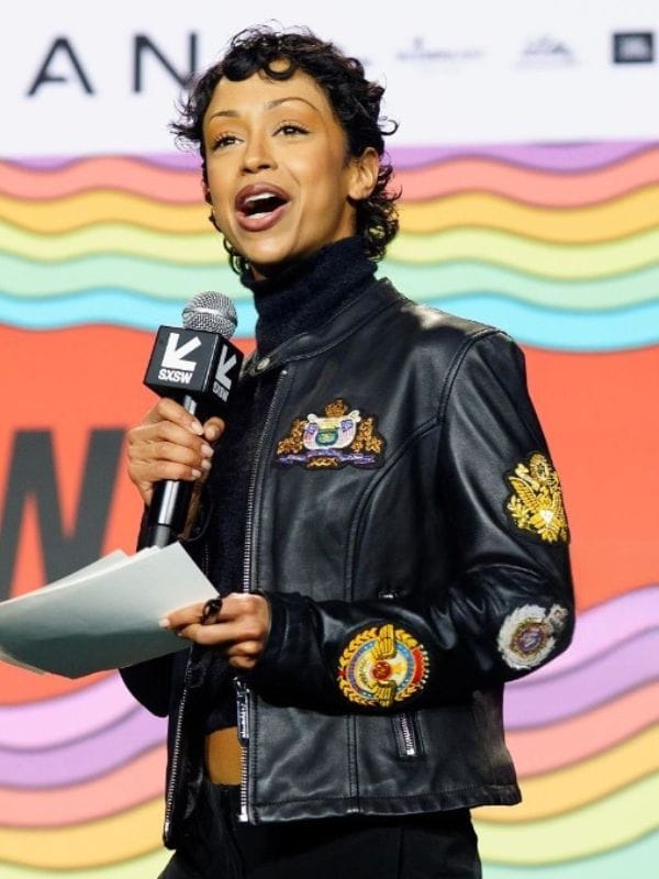 SXSW 2026 Liza Koshy Leather Jacket Black