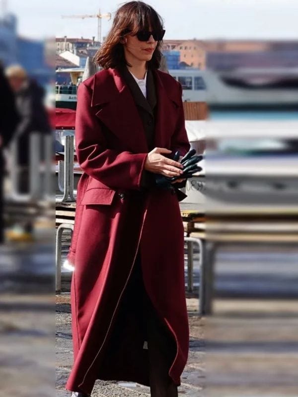 The Beauty Rebecca Hall Maroon Trench Coat