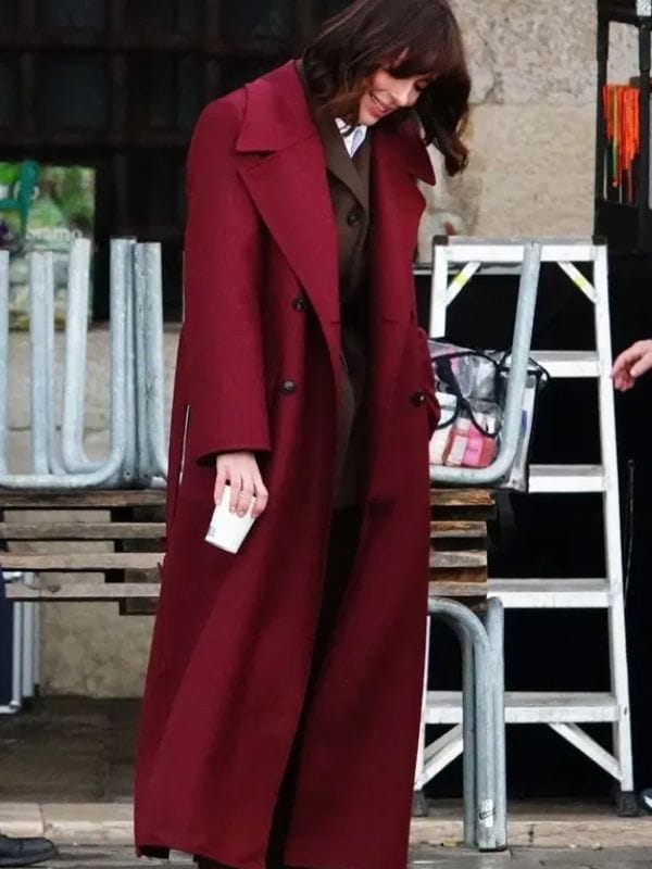 The Beauty Rebecca Hall Maroon Trench Coat