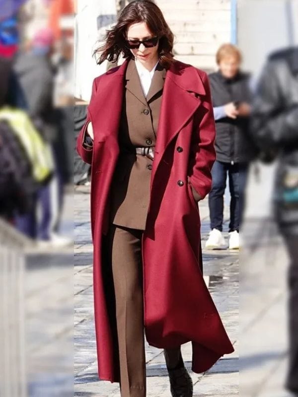 The Beauty Rebecca Hall Maroon Trench Coat