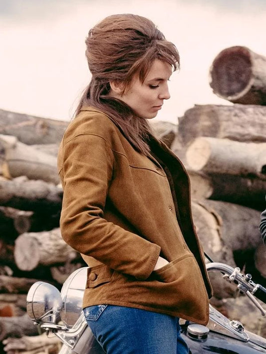 The Bikeriders Jodie Comer Brown Suede Jacket The Bikeriders Jodie Comer Brown Suede Jacket