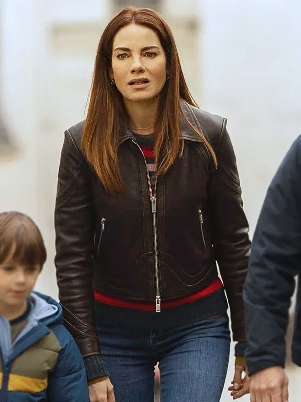 The Family Plan 2 Michelle Monaghan Leather Jacket Brown