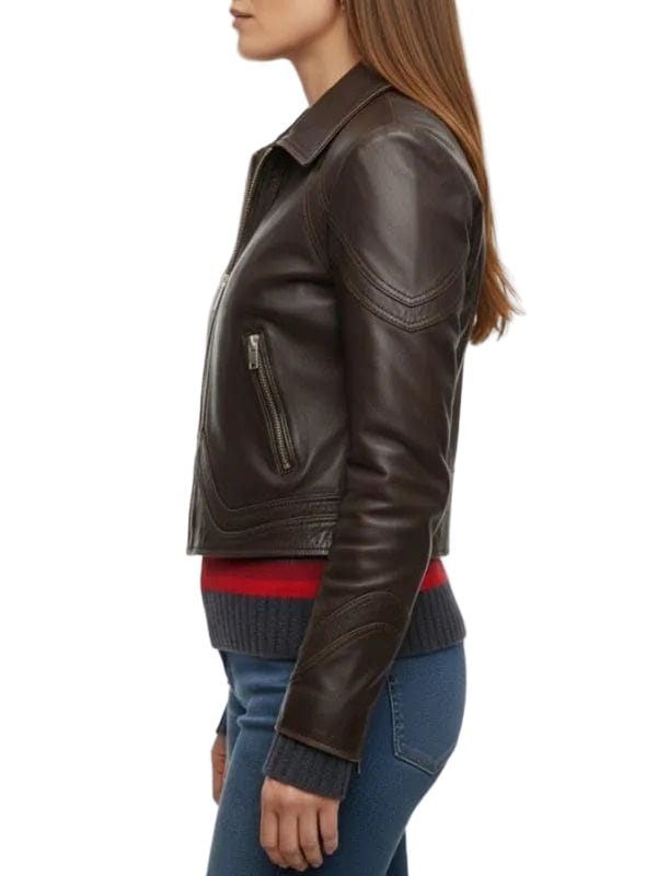 The Family Plan 2 Michelle Monaghan Leather Jacket Brown