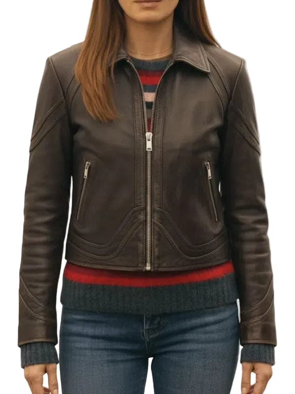 The Family Plan 2 Michelle Monaghan Leather Jacket Brown