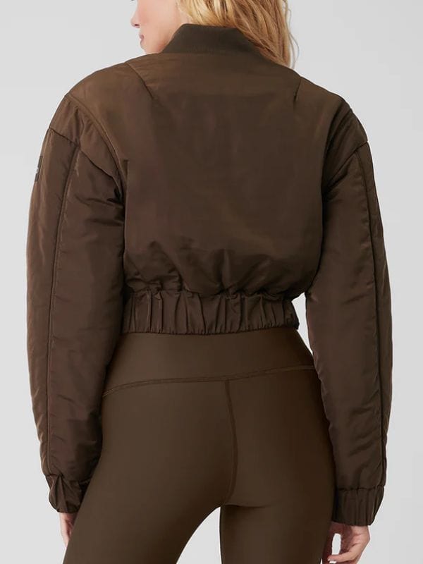 The Flip Off S01 Christina Hall Crop Bomber Jacket Brown