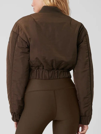 The Flip Off S01 Christina Hall Crop Bomber Jacket Brown