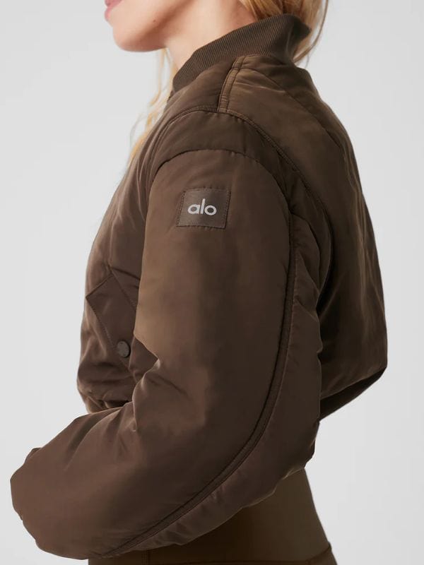 The Flip Off S01 Christina Hall Crop Bomber Jacket Brown