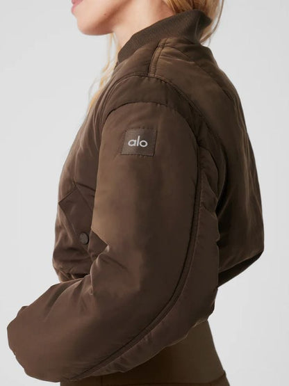 The Flip Off S01 Christina Hall Crop Bomber Jacket Brown