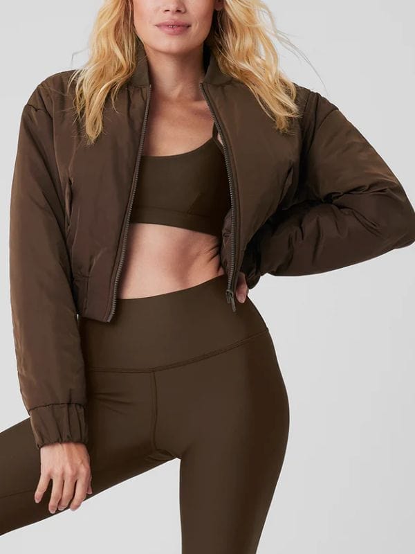 The Flip Off S01 Christina Hall Crop Bomber Jacket Brown